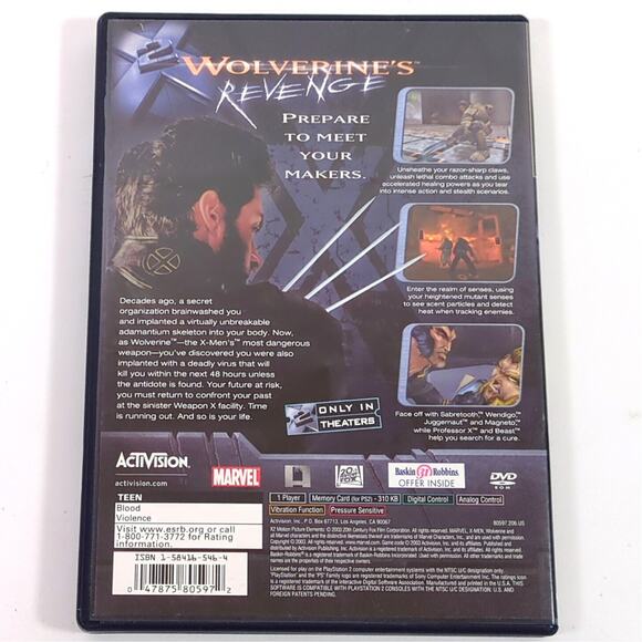 Wolverine's Revenge PS2 Game Complete CIB Activision 2003 Marvel X-Men USED - Picture 2 of 3